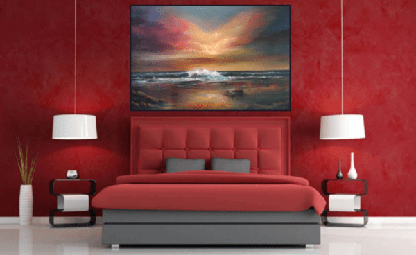 World at Peace - Oil painting of calm and colourful seascape in a room setting Blog Post Happy and Safe Easter to all 12Apr20