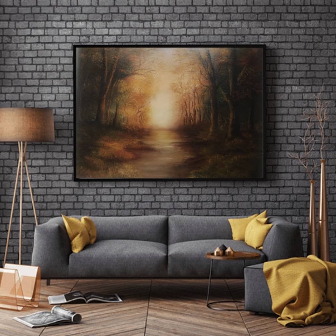 golden moments oil painting of an autumn scene in a room setting