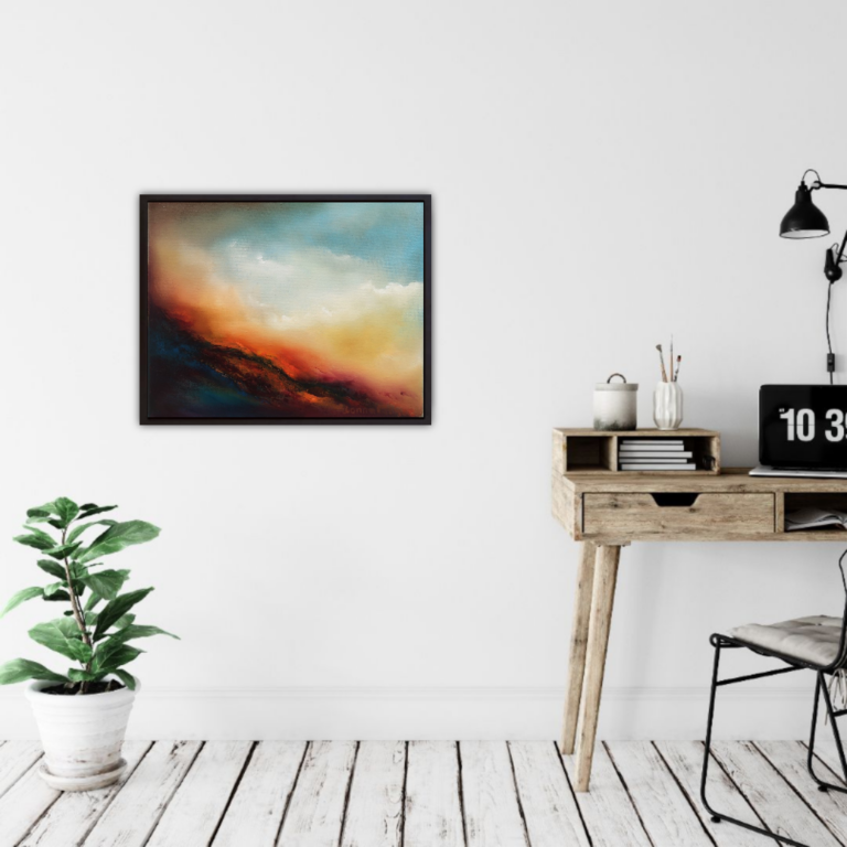 Scorching embers abstract oil painting in a room setting