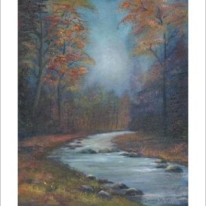 Autumn Glow limited edition print measuring 10x12 inches. An river scene in Wicklow - peaceful