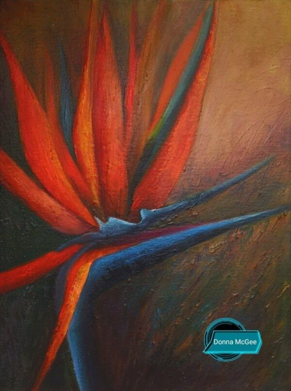 bird of paradise, exotic flower, 16 x 12 oil on canvas