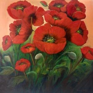 Garden Poppies 28x28 inches oil on canvas irish landscape