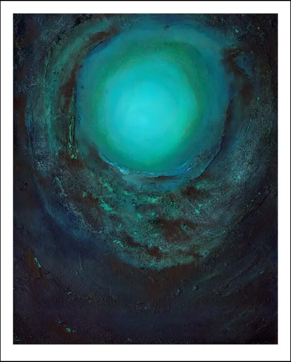 Vortex 20x16 inches limited edition print in acqua colour and has the appearance of being high;y textured