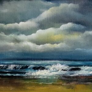 eternal calm oil painting of peace in Rossnowlagh beach Donegal with rolling waves