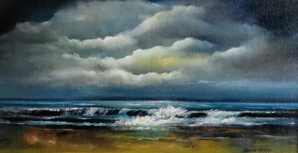 eternal calm oil painting of peace in Rossnowlagh beach Donegal with rolling waves