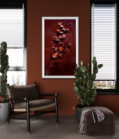 eternal flame 40×80 undying love series - rich bown tones wotj copper highlights 40x80 abstract floral art donna mcgee