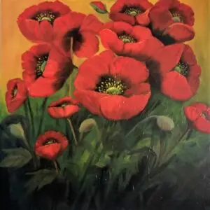 garden poppies 70 x 70 cms blooming red poppies - irish landscape art