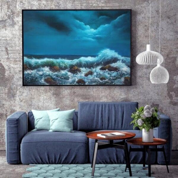 light of the moon oil painting 20 x 30 inches - as the moon hits the crest of the wave - irish art