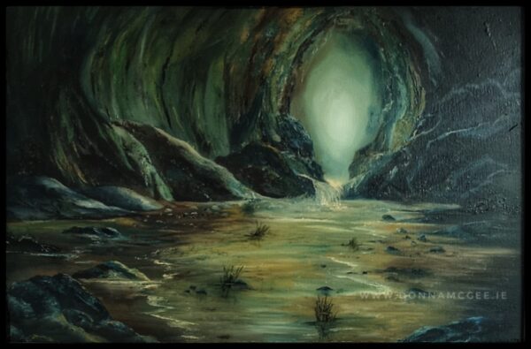 safe haven oil painting - a cave in Co. Clare - a place to feel safe away from the vast ocean