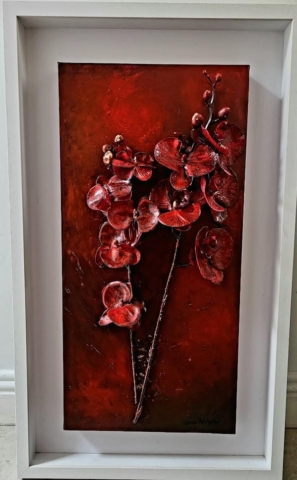 uExquisite Floral Art with Silk Leaves and Gold Leaf Accents 3D art from the Undying love series by Donna McGee