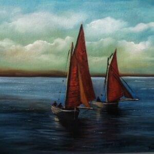 two Galway Hooker Boats in connemara - irish seascape art
