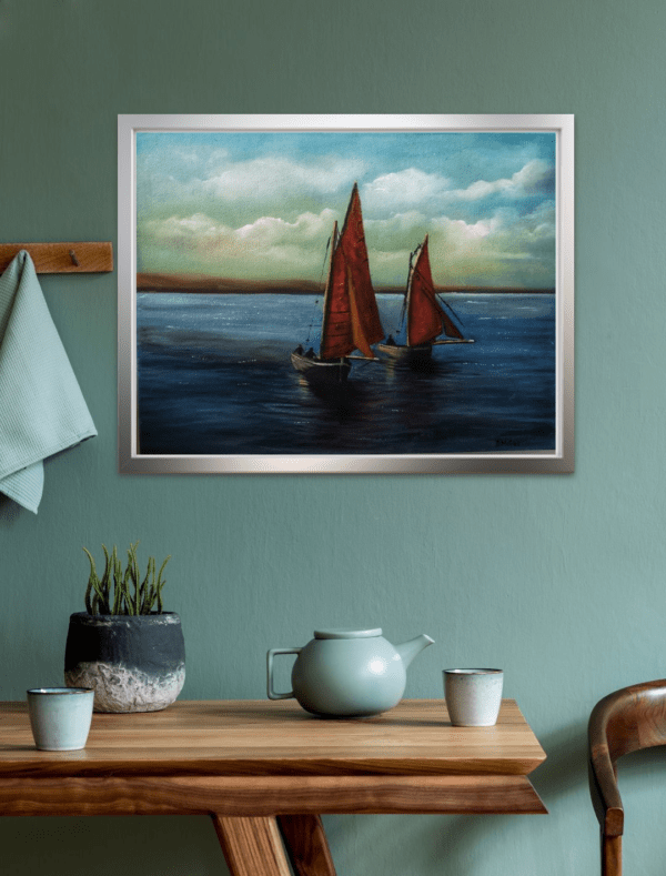 two Galway Hooker Boats in connemara in room setting - irish seascape art