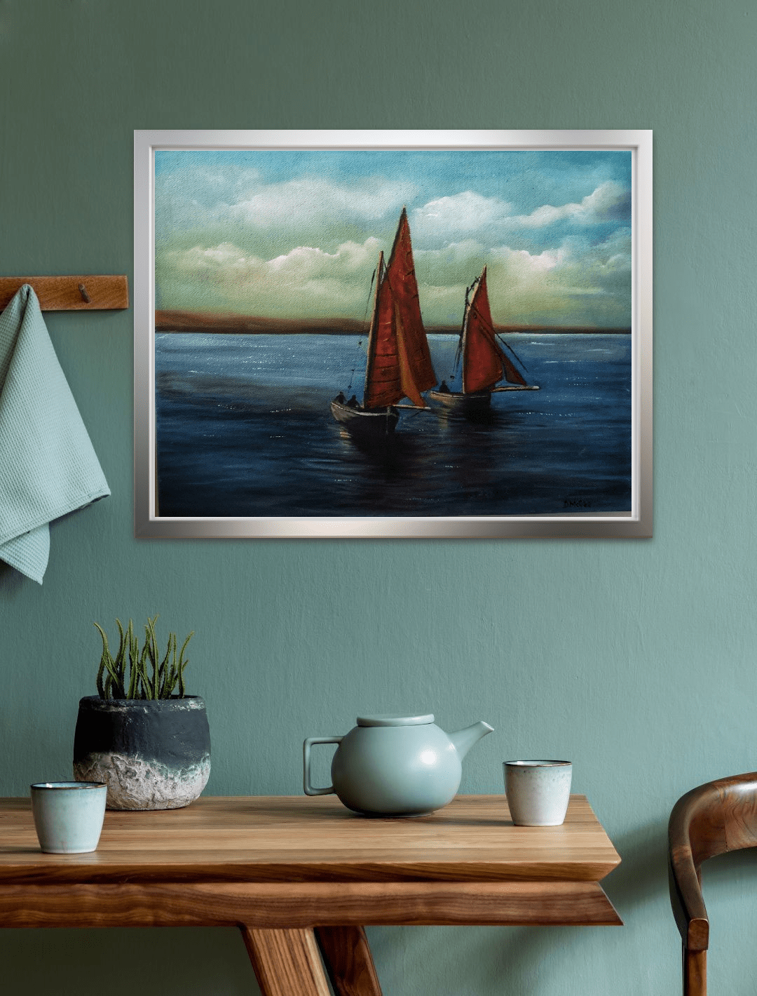 two Galway Hooker Boats in connemara in room setting - irish seascape art
