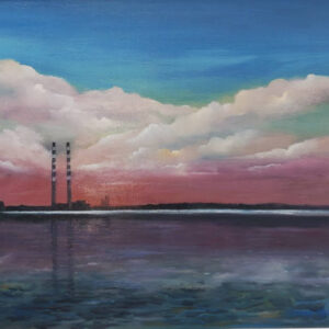 Poolbeg Chimneys 16 x 20 inches oil on canvas