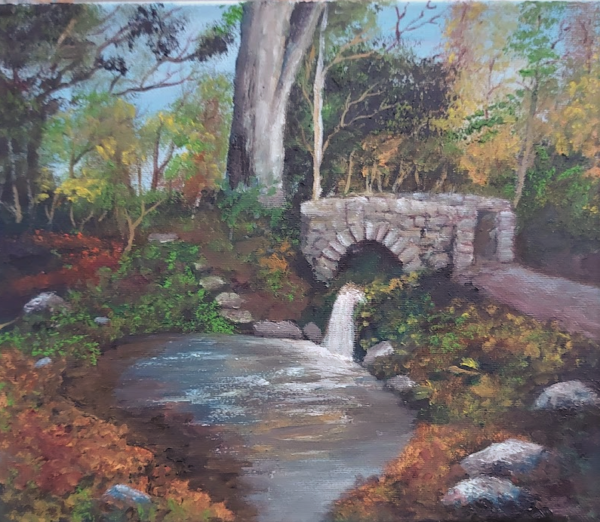 Marlay Park in Winter with one of the very attractive bridges - oil painting 10 x 12 inches on canvas