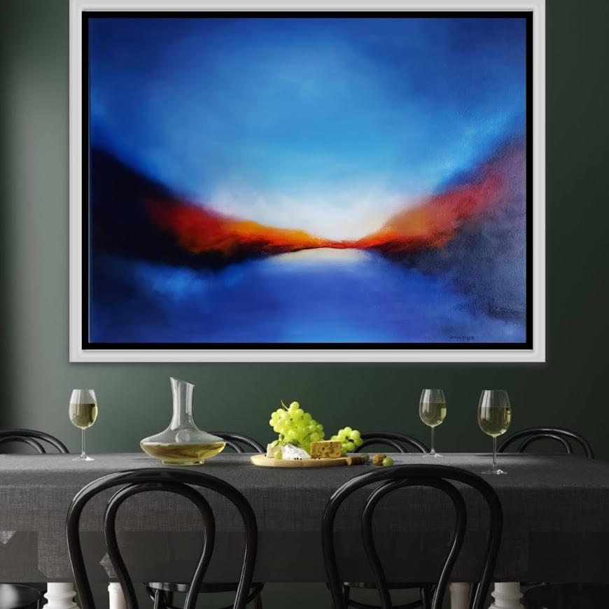blue incandesence abstract oil painting in blue and orange Donna McGee