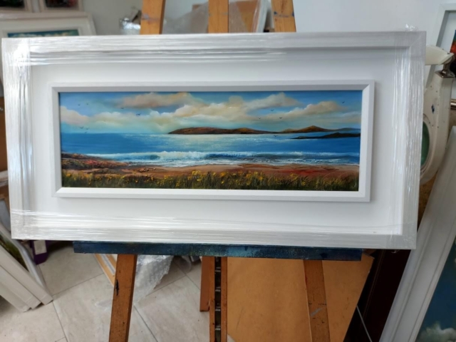 lambay island 24x8 inches oil on canvas a view from Rush beach and painted en plein air