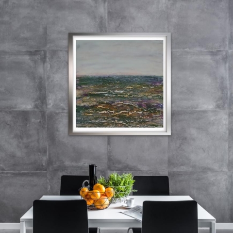 “Burren Layers,” an encaustic bees wax painting inspired by the captivating geology of Ireland’s Burren region through exposed limestone by Donna McGee Fine Art