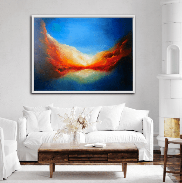 Choose great art for your home - Universal Call abstract oil painting in sitting room setting Large statement piece of art