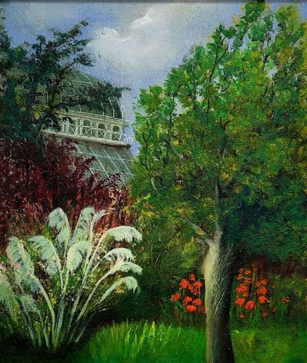 Dublin's botanic haven with glasshouse and shrubs oil painting by Donna McGee