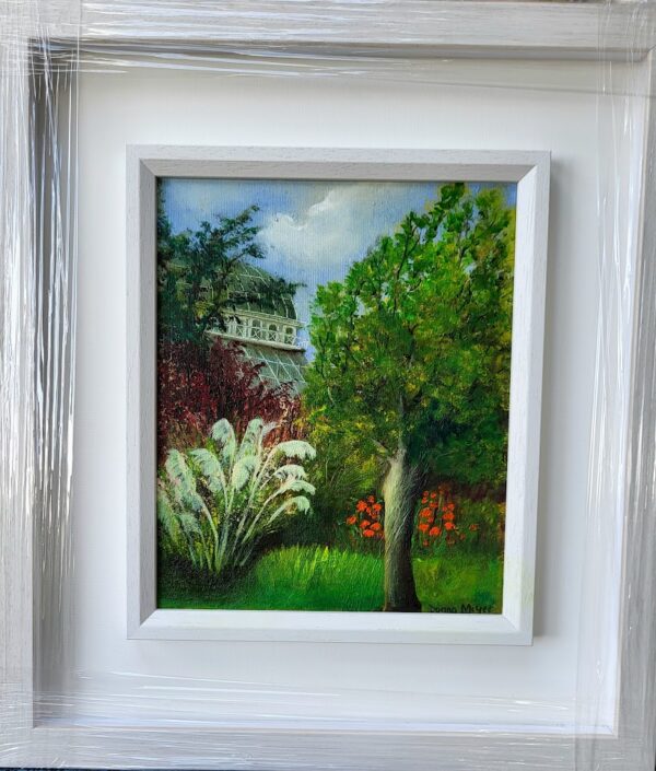 Dublins botanic haven with glasshouse and shrubs oil painting by Donna McGee