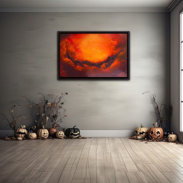 Ethereal Embers Abstract oil painting of fiery red and burnt orange hues by Donna McGee