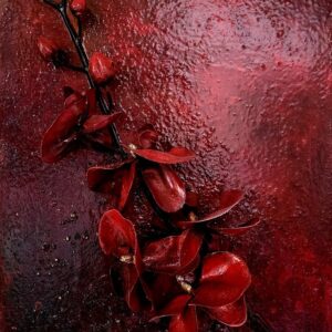 undying love 3 abstract textured oil painting in red with flowers 16 x 12 inches donna McGee