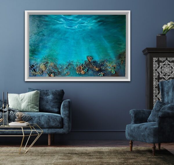 cerulean depths collage oil painting ocean art by donna mcgee