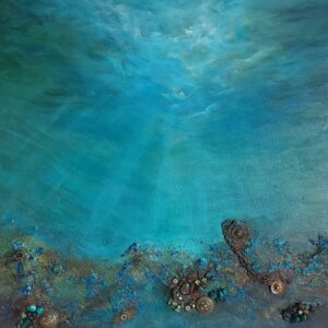 cerulean depths abstract oil painting gazing to the bottom of ocean and explore hidden treasures