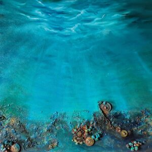 cerulean depths collage oil painting ocean art by donna mcgee