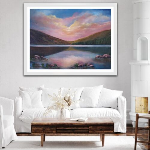 twilight echoes of glendalough sunset oil painting by donna mcgee