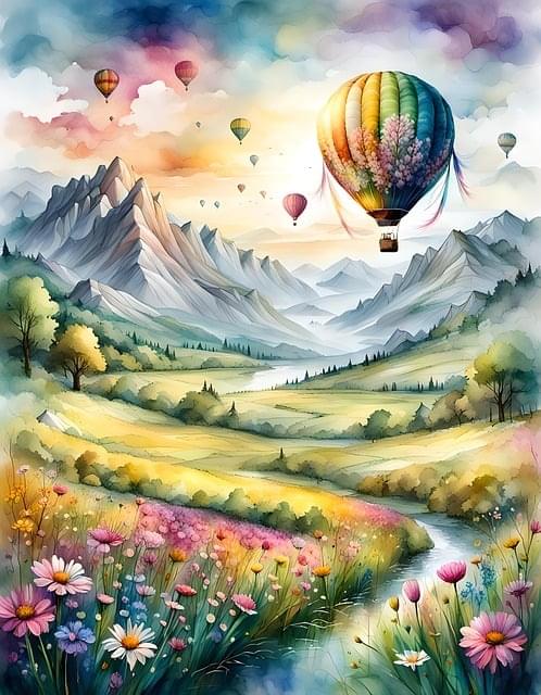 hot air balloon imagery for school mural at