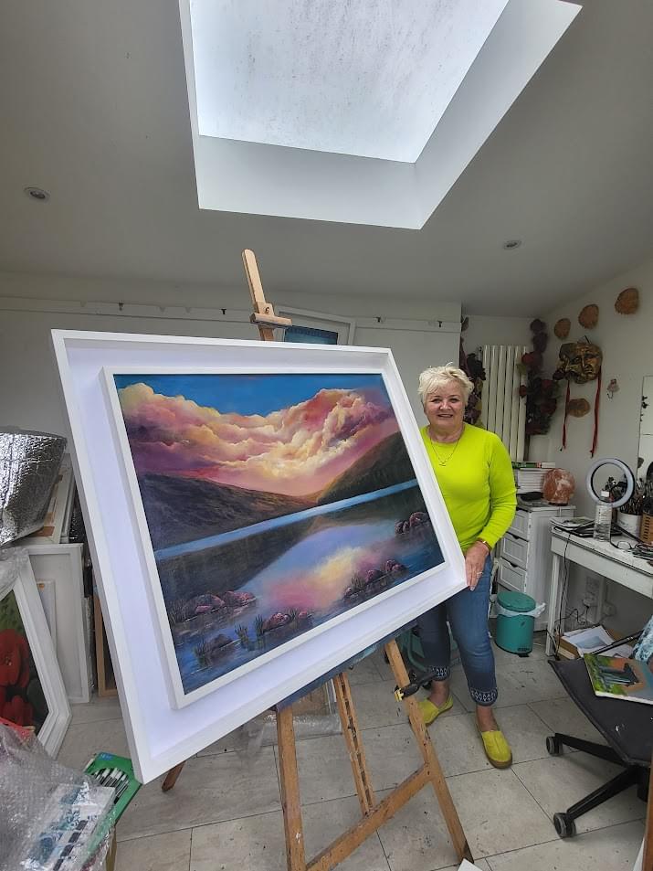 Glendalough upper lake oil painting - in studio with Donna McGee