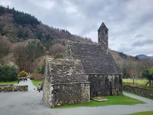 Glendalough upper lake with St. Kevins monastery in the background