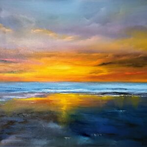 romantic sunset on dublin seafront oil painting Donna McGee