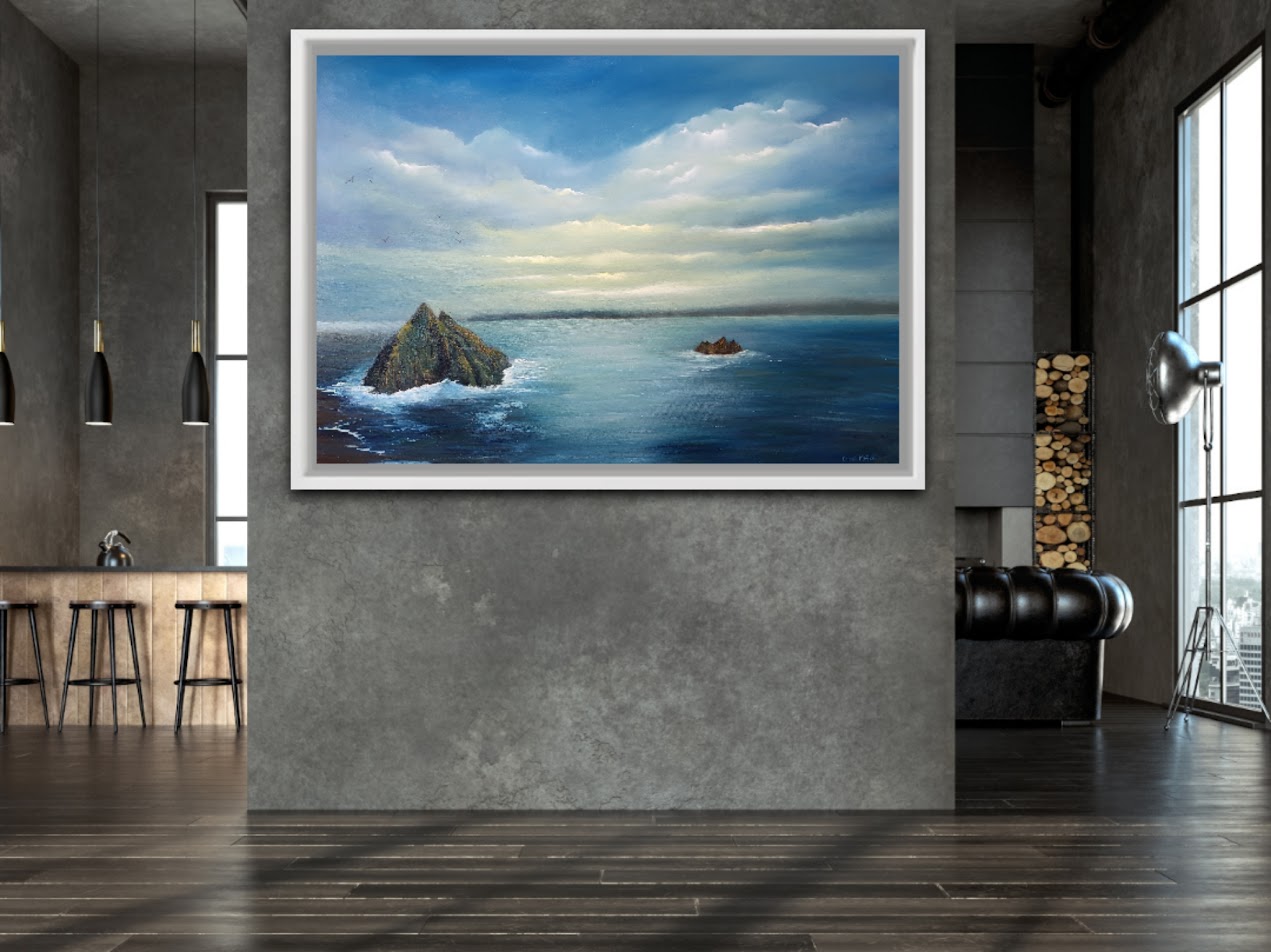 Skellig Michael in room interior oil painting donna mcgee